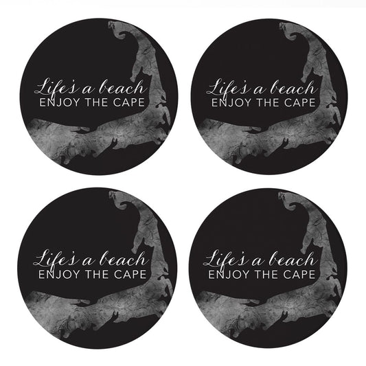 Minimalistic B&W Cape Cod Lifes A Beach | Absorbent Coasters | Set of 4 | Min 2