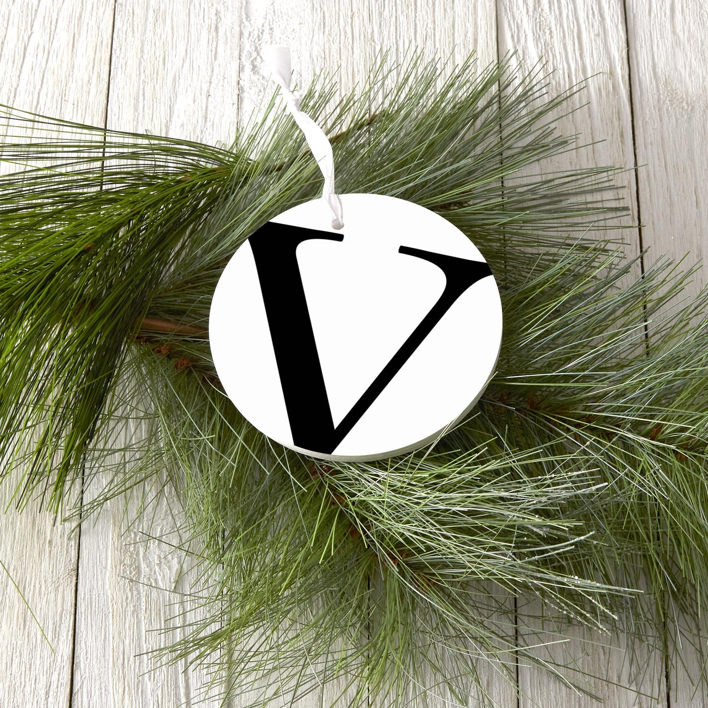 Minimalist Monogram V Circle| Wood Ornament | Eaches | Min 6