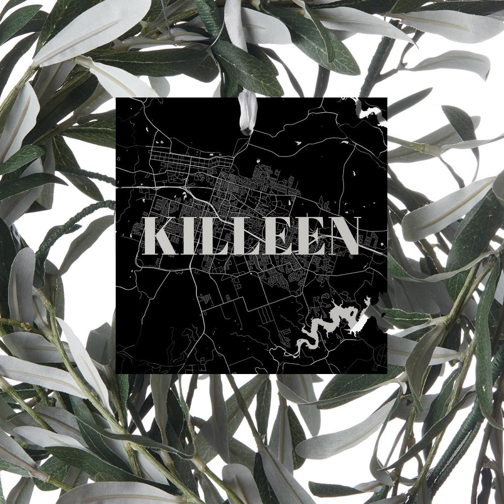 Minimalistic B&W Texas Killeen Map | Wood Ornament | Eaches | Min 6