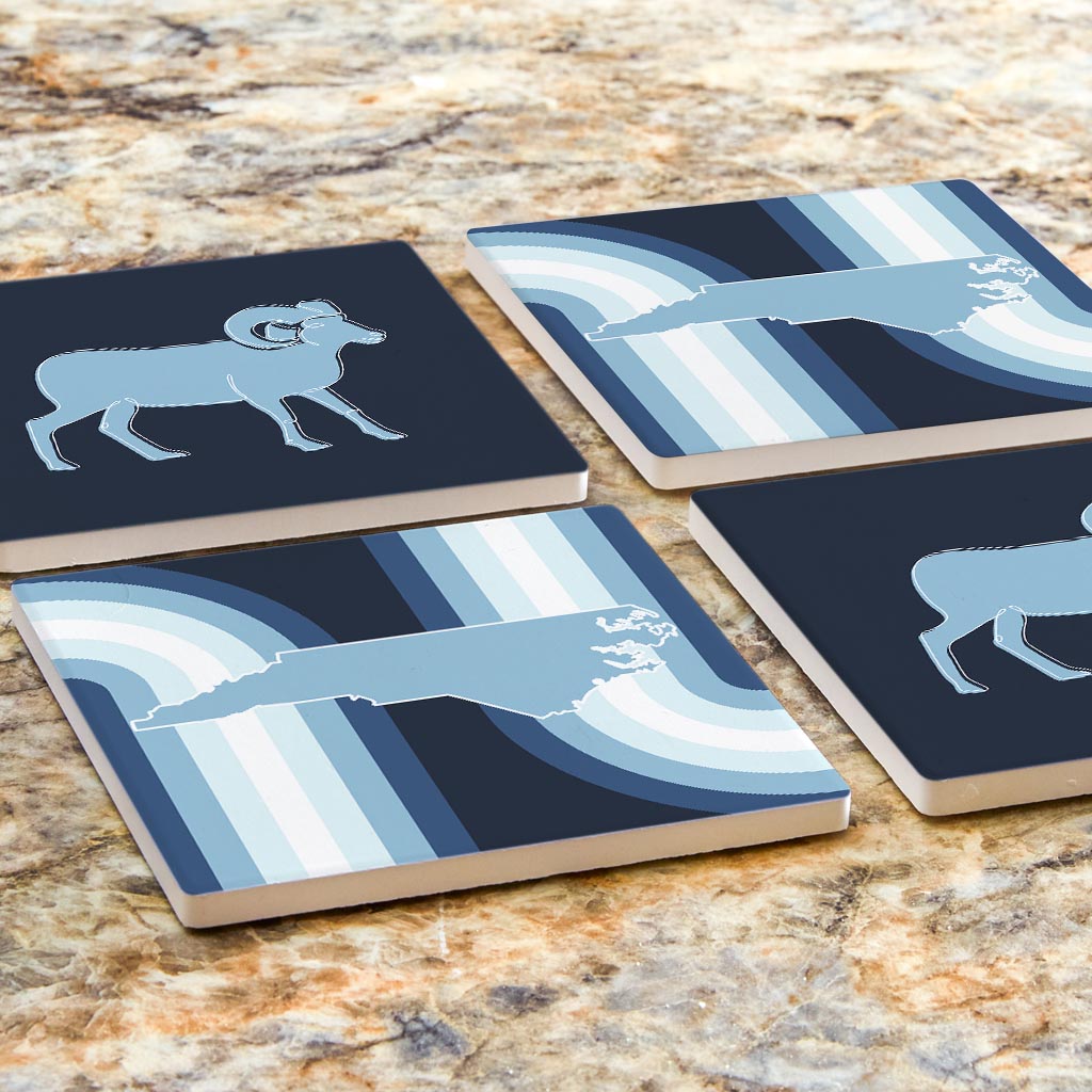 Blue Shades North Carolina State And Ram Lines | Absorbent Coasters | Set of 4 | Min 2