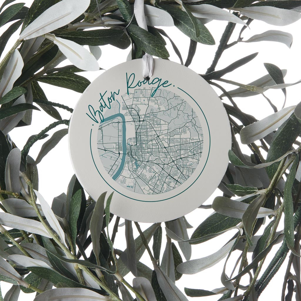 Blue White Baton Rouge Circle Map | Wood Ornament | Eaches | Min 6