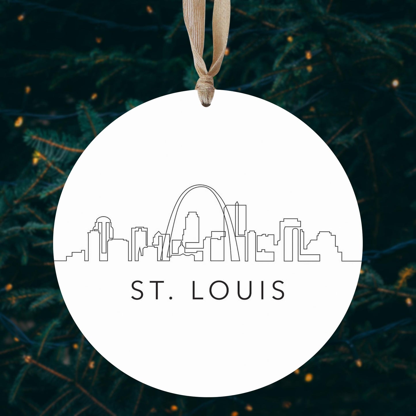 Minimalist B&W Missouri St Louis Skyline | Wood Ornament | Eaches | Min 1