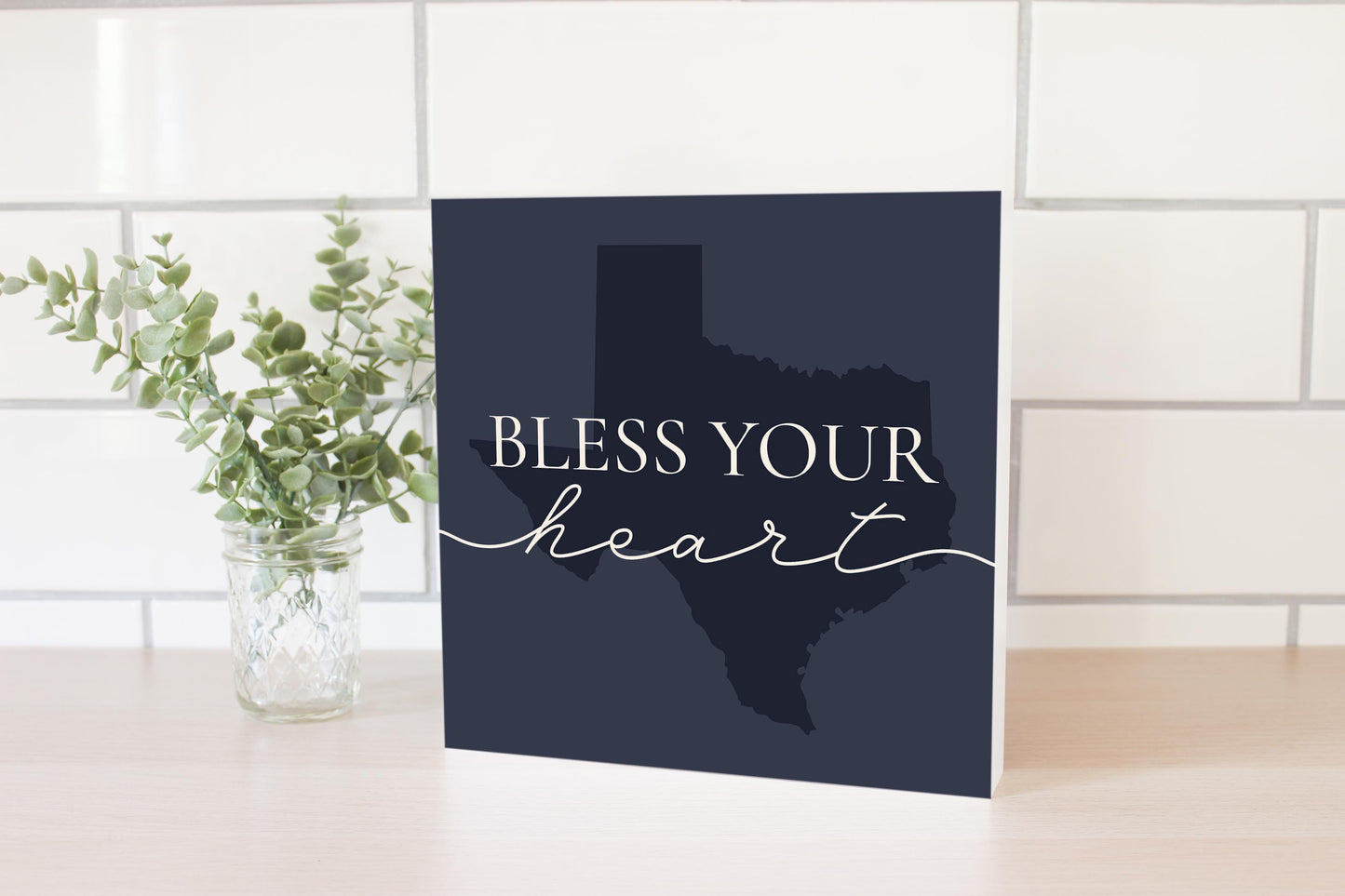 Modern Minimalist Texas Bless Your Heart | Wood Block | Eaches | Min 2