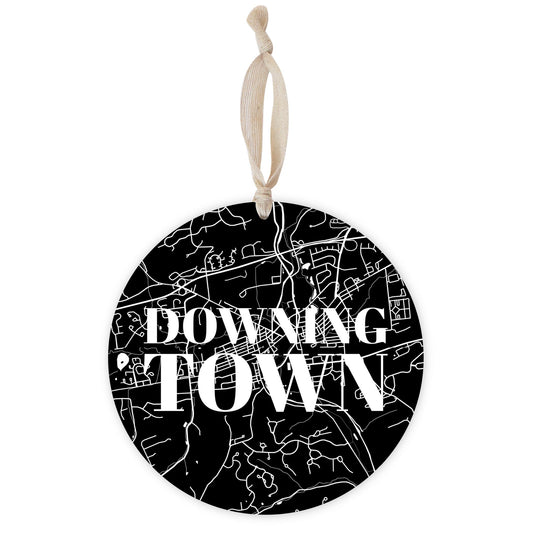 Minimalistic B&W Pennsylvania Downingtown Map | Wood Ornament | Eaches | Min 1