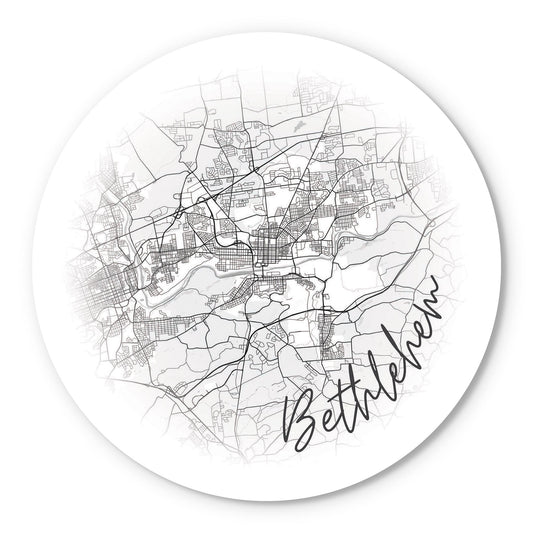 Minimalistic B&W Pennsylvania Bethlehem Circle Map | Wood Sign | Eaches | Min 1