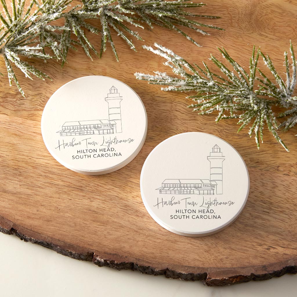 Harbour Town Lighthouse| Absorbent Car Coasters | Set of 2 | Min 4