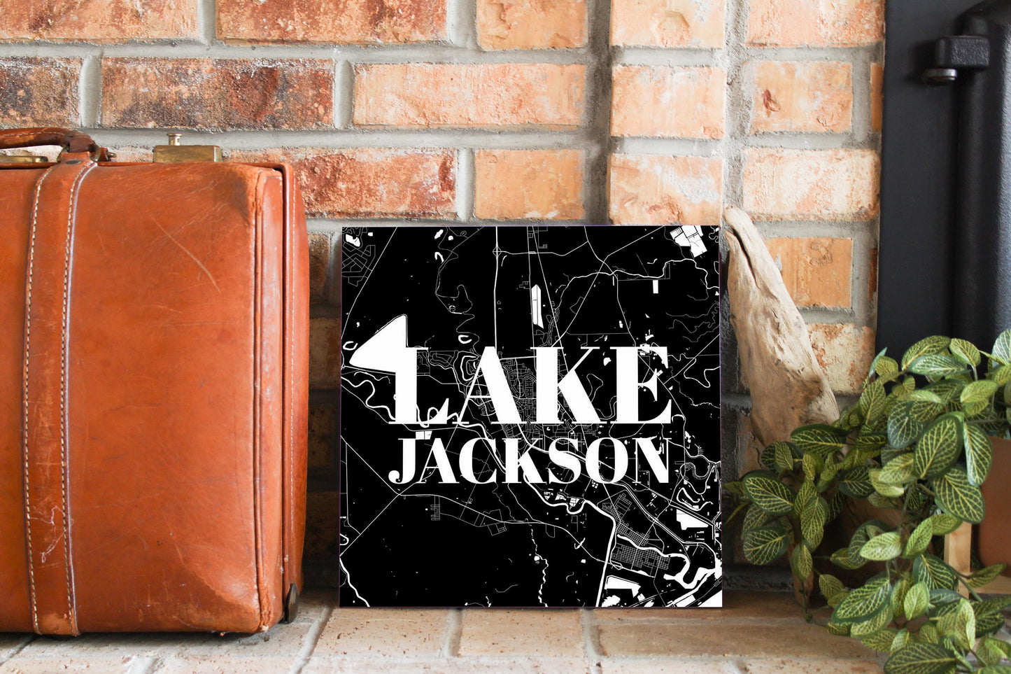 Minimalistic B&W Texas Lake Jackson Map | Wood Sign | Eaches | Min 2