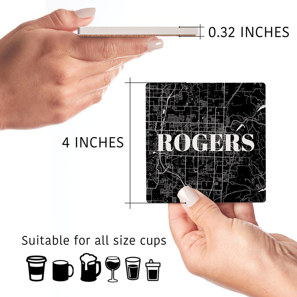 Minimalist B&W Arkansas Rogers Map | Absorbent Coasters | Set of 4 | Min 2