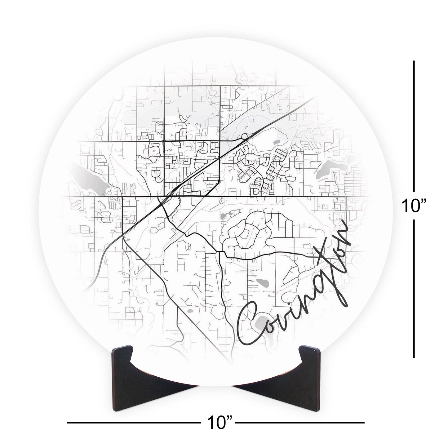 Minimalistic B&W Washington Covington Circle Map | Wood Sign | Eaches | Min 1