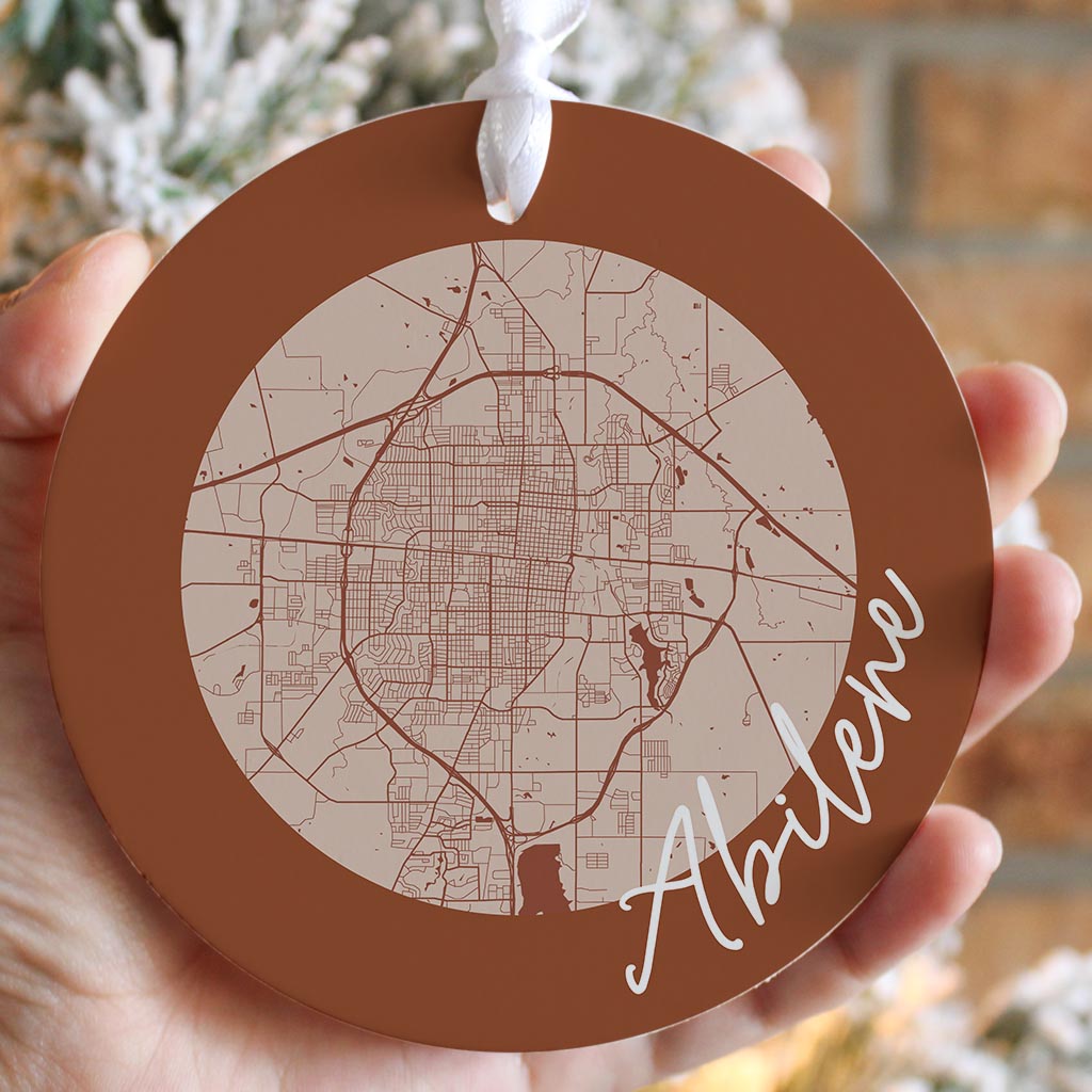 Modern Minimalist Texas Abilene Circle Map | Wood Ornament | Eaches | Min 6