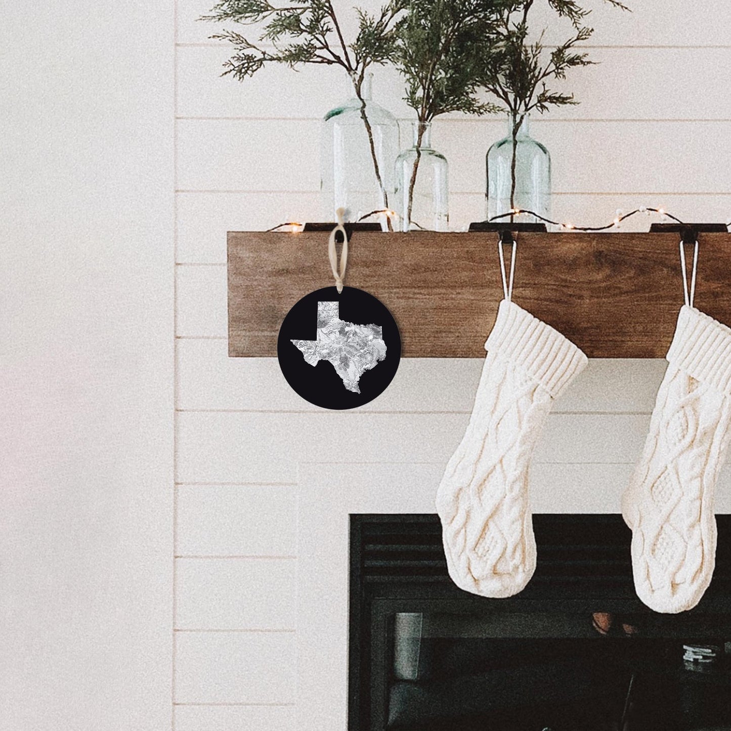 Minimalistic B&W Texas Metal State Shape | Wood Ornament | Eaches | Min 1