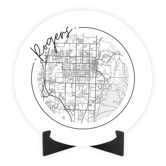 Minimalist B&W Arkansas Rogers Circle Map | Wood Sign | Eaches | Min 1