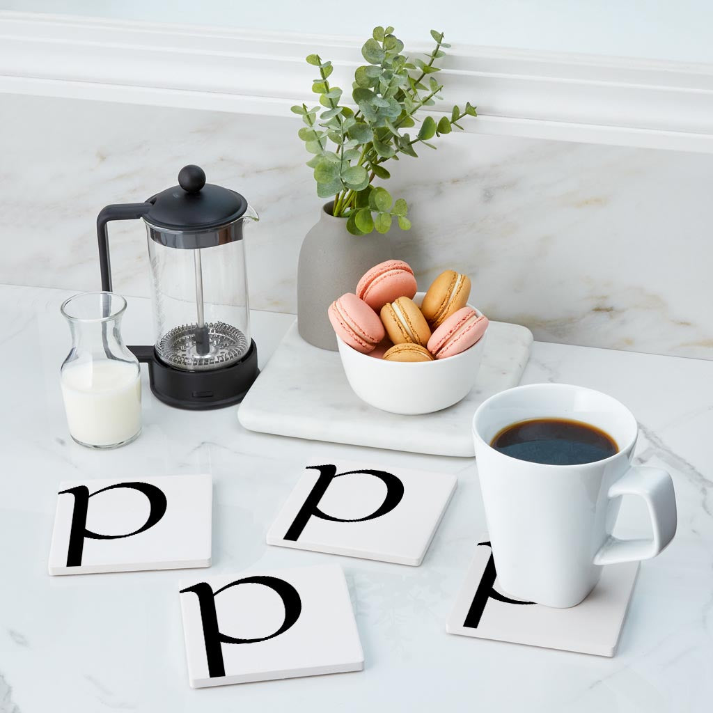 Minimal Monogram P| Absorbent Coasters | Set of 4 | Min 2