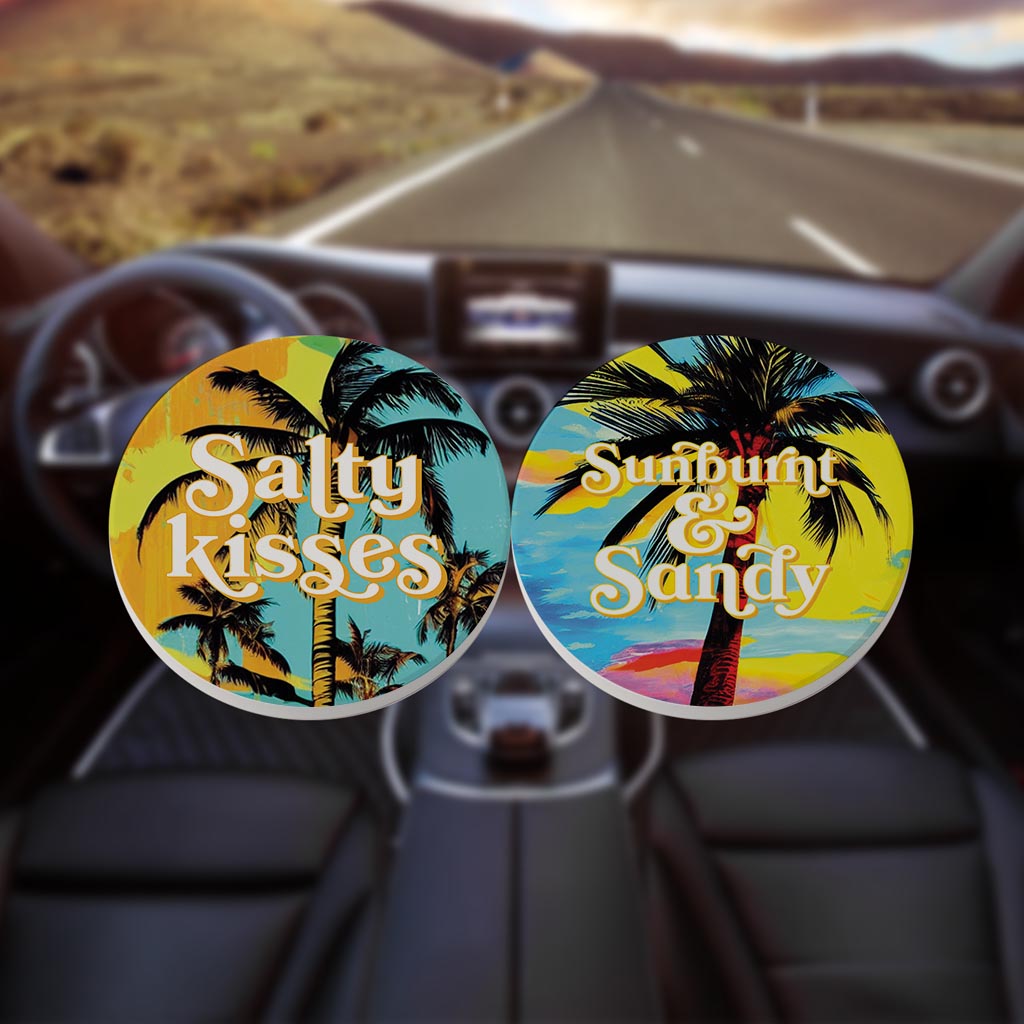 Bright Florida Palm Trees | Absorbent Car Coasters | Set of 2 | Min 4