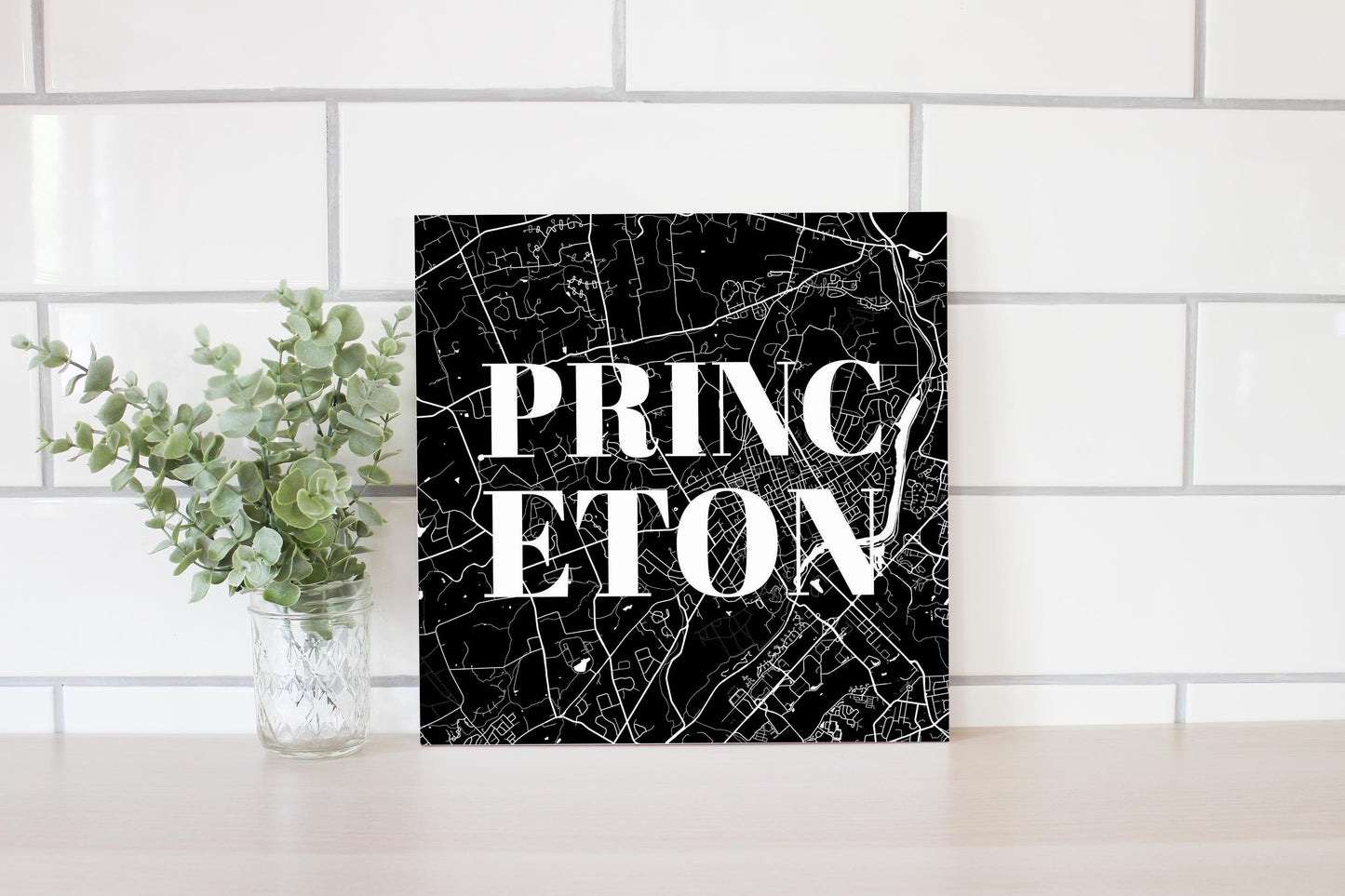 Minimalistic B&W New Jersey Princeton Map | Wood Sign | Eaches | Min 2