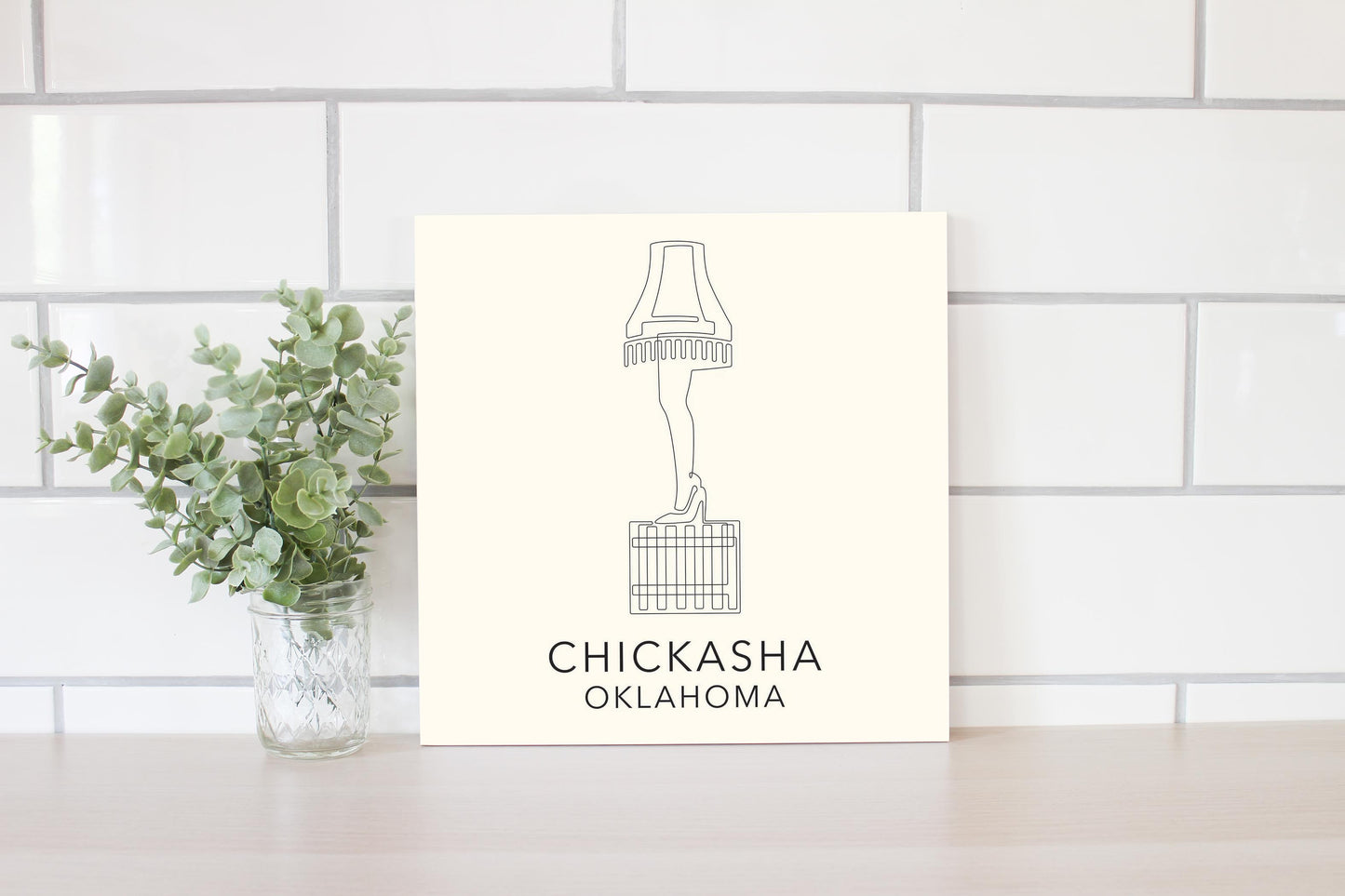 Modern Minimalist Oklahoma Chickasha Leg Lamp | Wood Sign | Eaches | Min 2