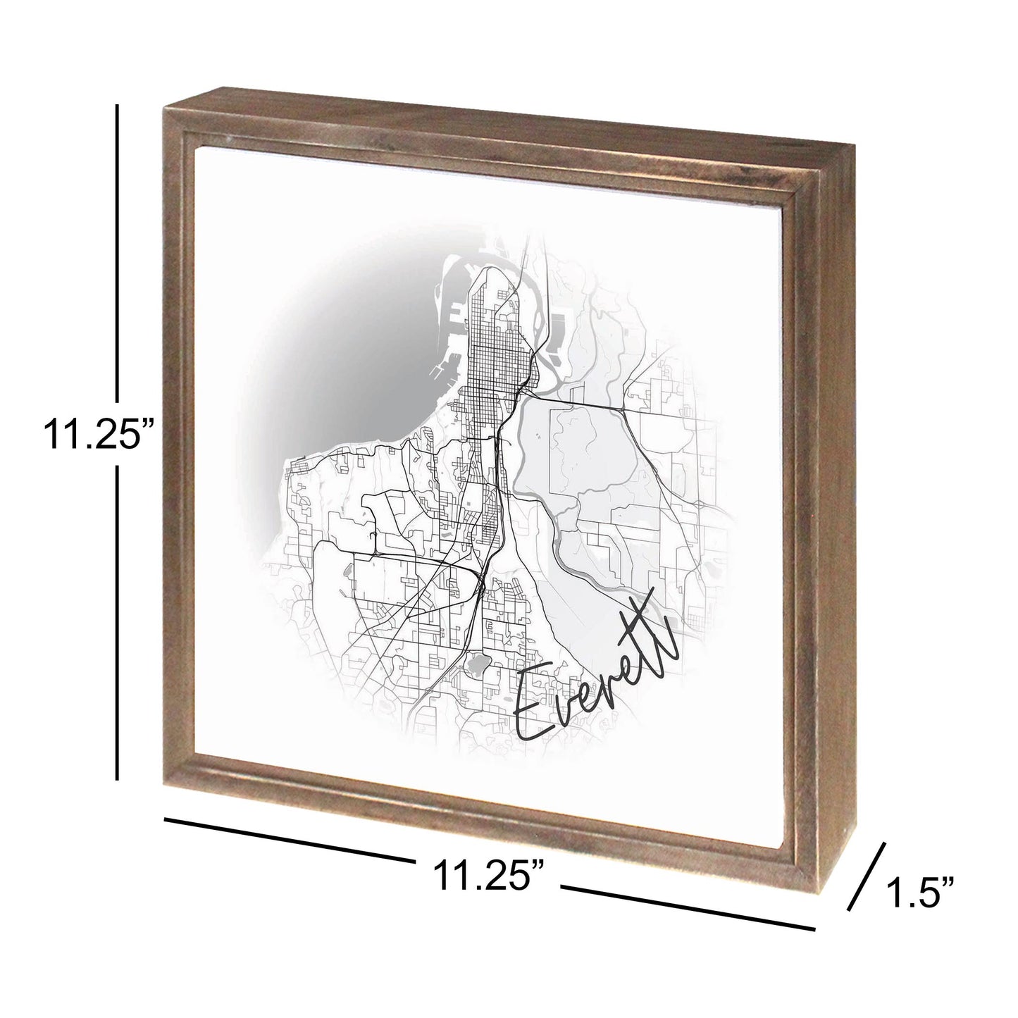 Minimalistic B&W Washington Everett Circle Map | Wood Sign | Eaches | Min 1