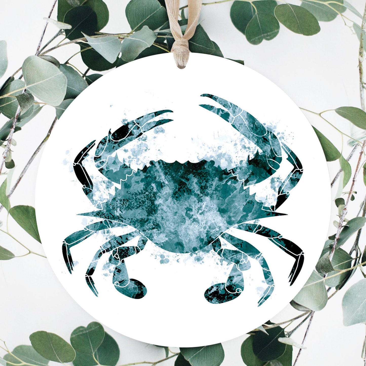 Blue White Water Color Blue Crab | Wood Ornament | Eaches | Min 1