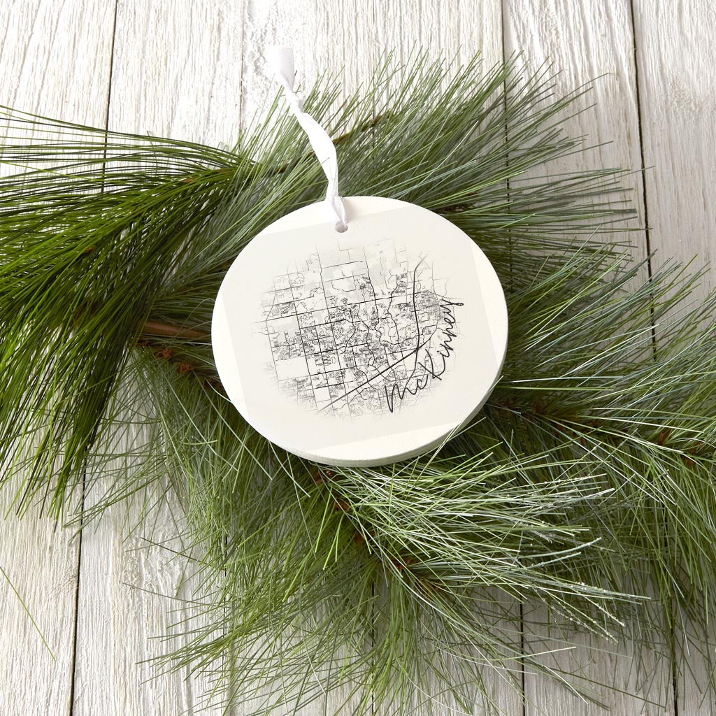 Minimalistic B&W Texas Mckinney Circle Map | Wood Ornament | Eaches | Min 6