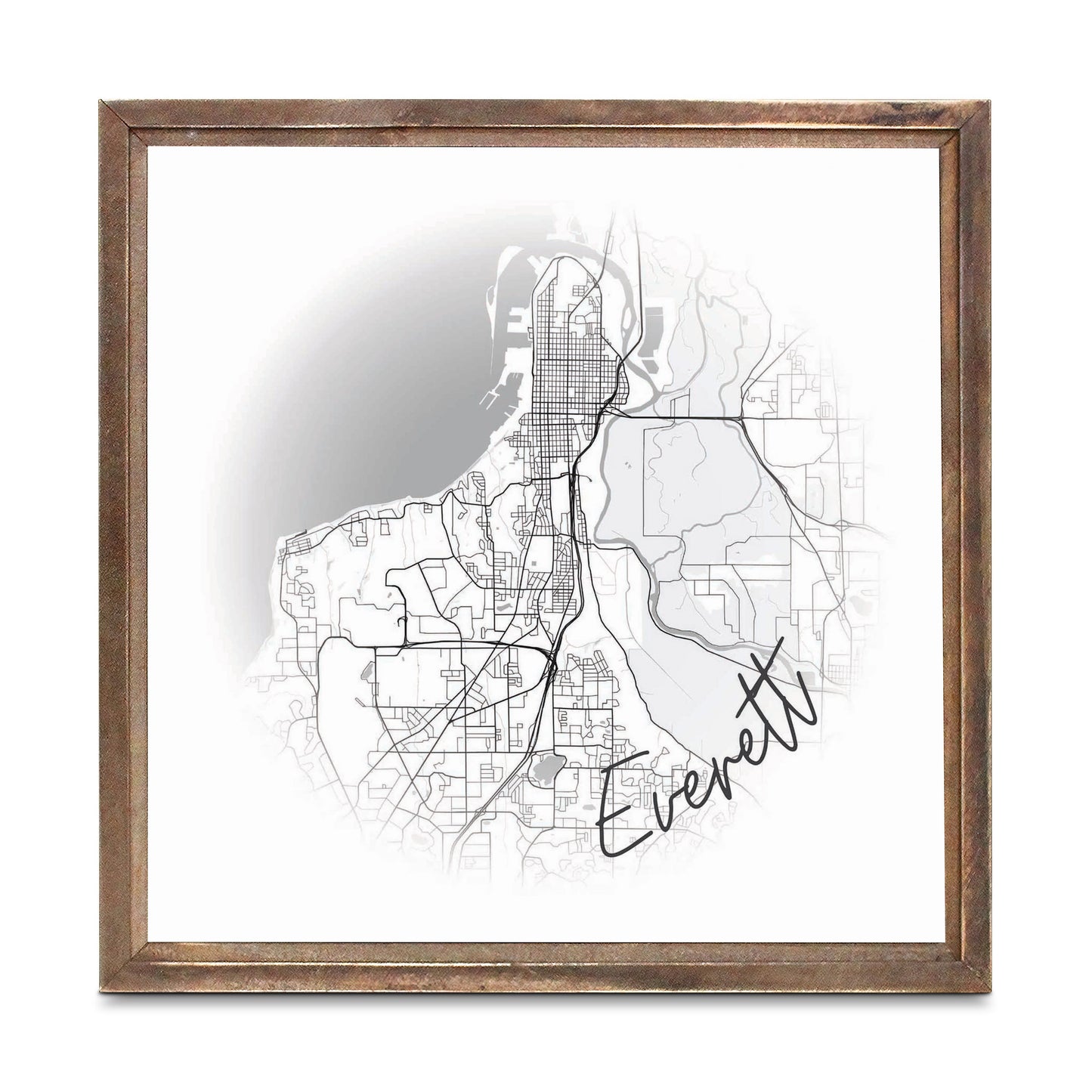 Minimalistic B&W Washington Everett Circle Map | Wood Sign | Eaches | Min 1