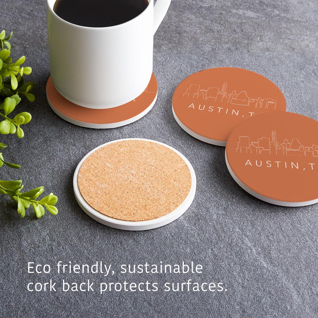 Modern Minimalist Texas Austin Skyline | Absorbent Coasters | Set of 4 | Min 2