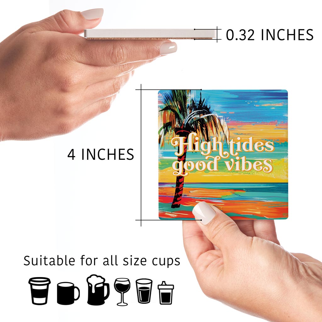 High Tides Good Vibes | Absorbent Coasters | Set of 4 | Min 2