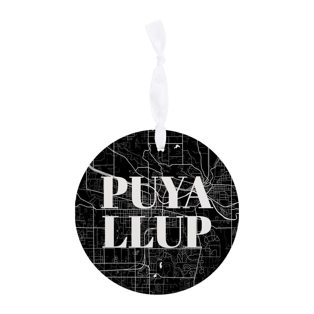 Minimalistic B&W Washington Puyallup Map | Wood Ornament | Eaches | Min 6