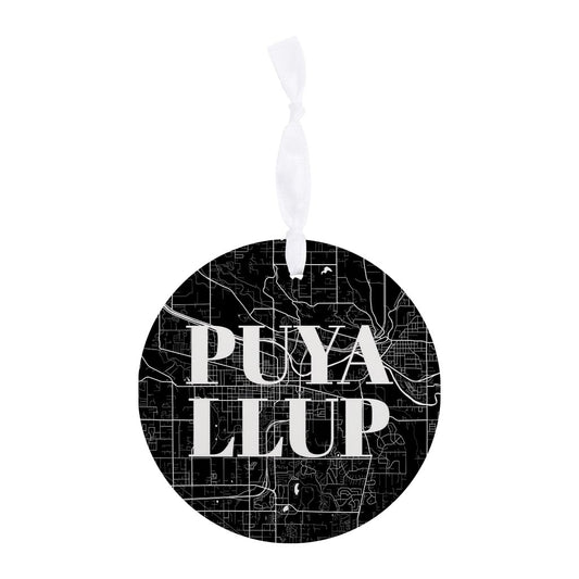 Minimalistic B&W Washington Puyallup Map | Wood Ornament | Eaches | Min 6