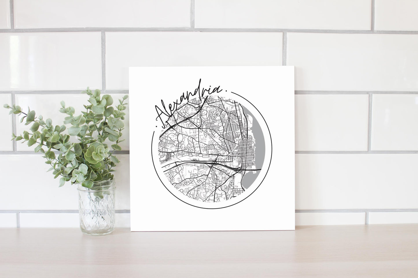 Minimalistic B&W Virginia Alexandria Circle Map | Wood Sign | Eaches | Min 2