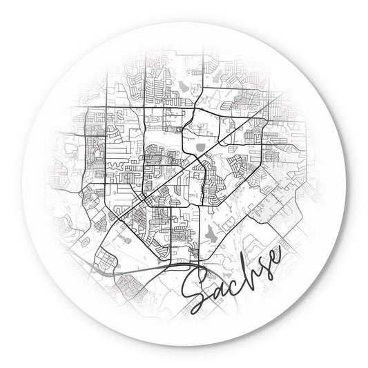 Minimalistic B&W Texas Sachse Circle Map | Wood Sign | Eaches | Min 1