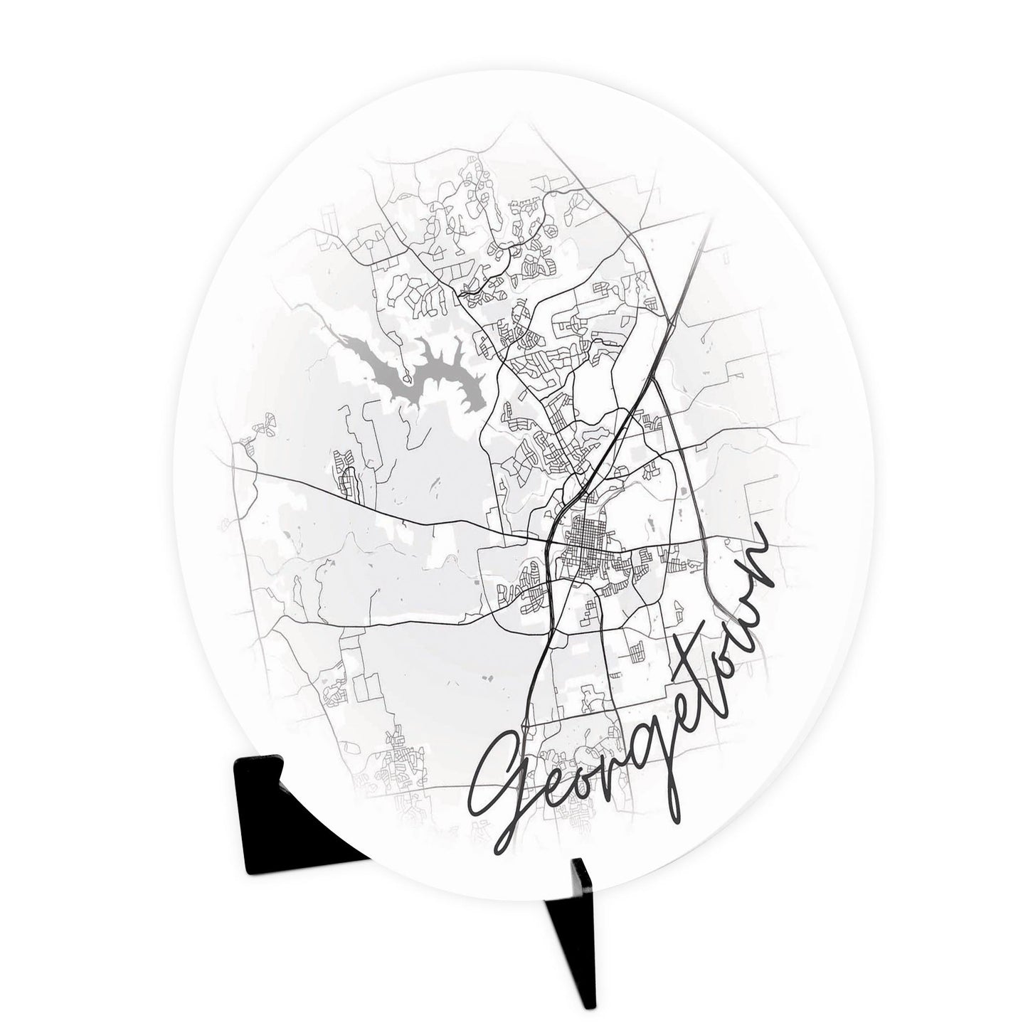 Minimalistic B&W Texas Georgetown Circle Map | Wood Sign | Eaches | Min 1