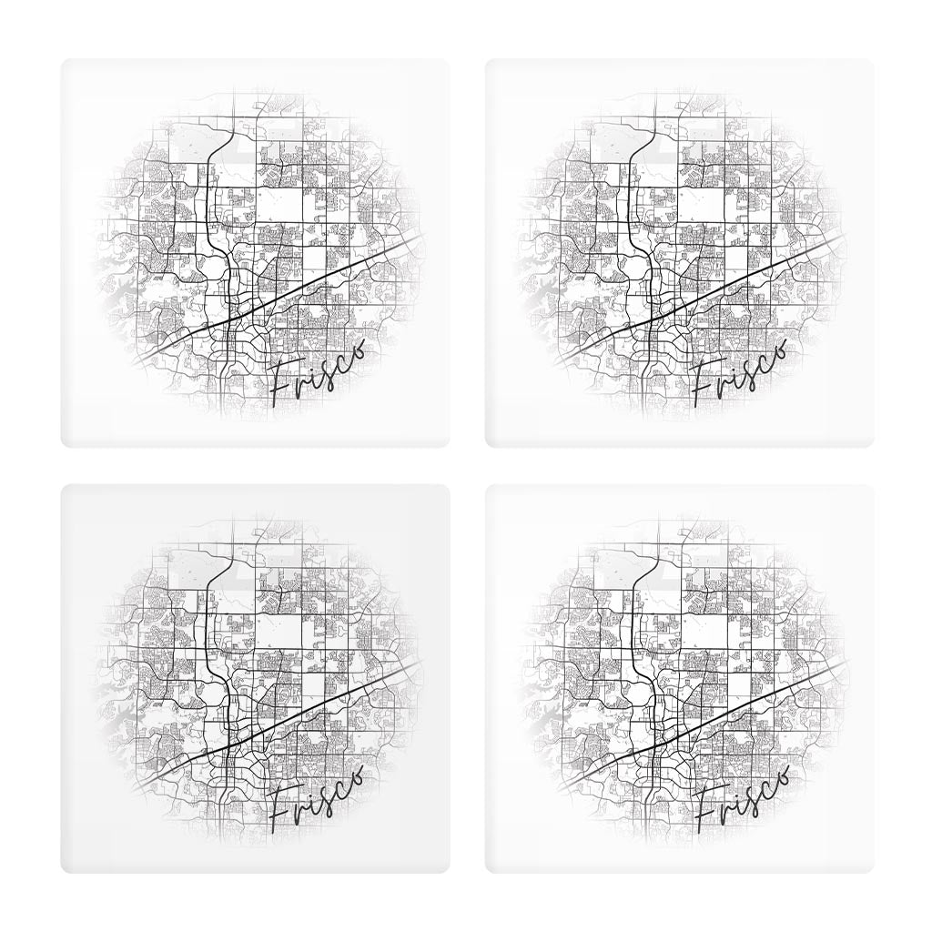 Minimalistic B&W Texas Frisco Circle Map | Absorbent Coasters | Set of 4 | Min 2