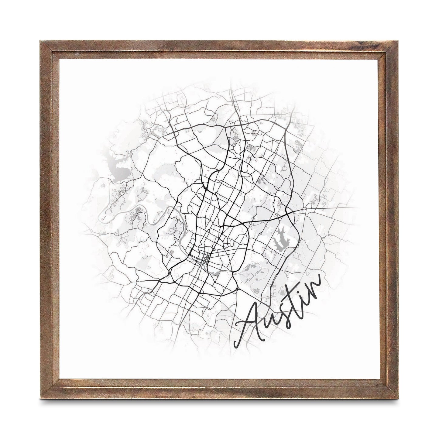 Minimalistic B&W Texas Austin Circle Map | Wood Sign | Eaches | Min 1