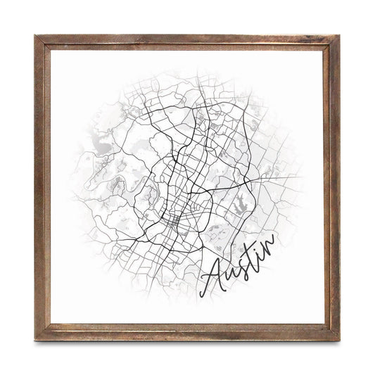 Minimalistic B&W Texas Austin Circle Map | Wood Sign | Eaches | Min 1