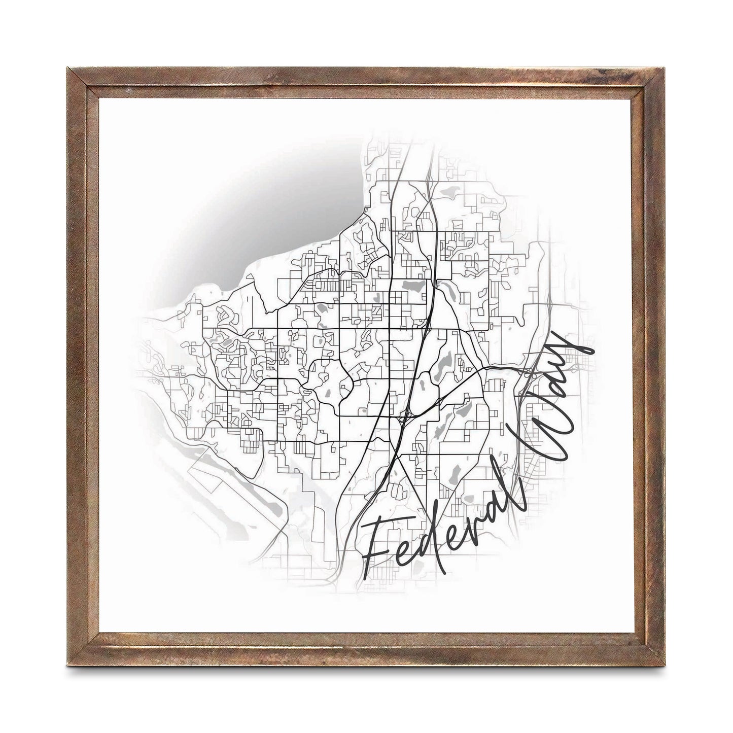 Minimalistic B&W Washington Federal Way Circle Map | Wood Sign | Eaches | Min 1