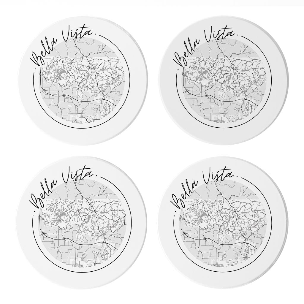 Minimalist B&W Arkansas Bella Vista Circle Map| Absorbent Coasters | Set of 4 | Min 2