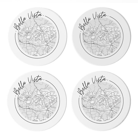 Minimalist B&W Arkansas Bella Vista Circle Map| Absorbent Coasters | Set of 4 | Min 2