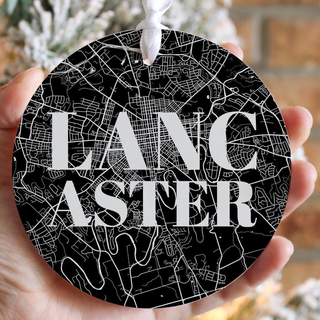 Minimalistic B&W Pennsylvania Lancaster Map| Wood Ornament | Eaches | Min 6