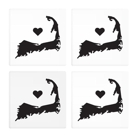 Minimalistic B&W Cape Cod With Heart | Absorbent Coasters | Set of 4 | Min 2