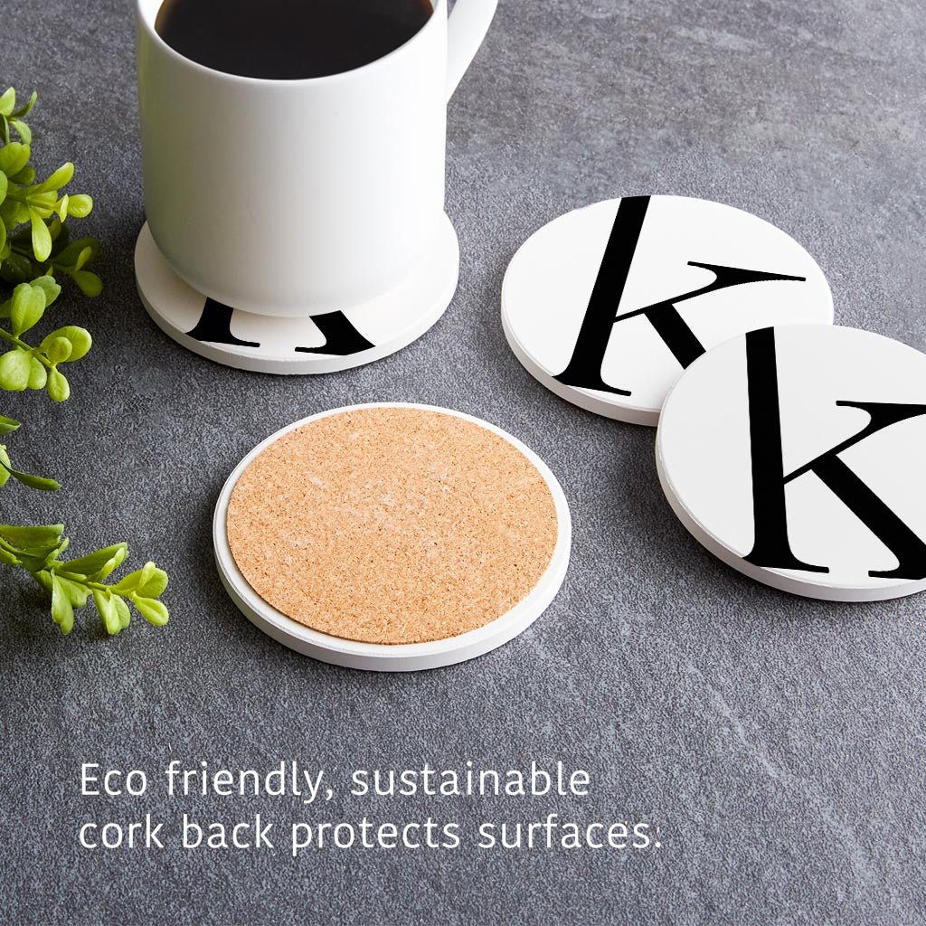 Minimalist Monogram K Circle | Absorbent Coasters | Set of 4 | Min 2