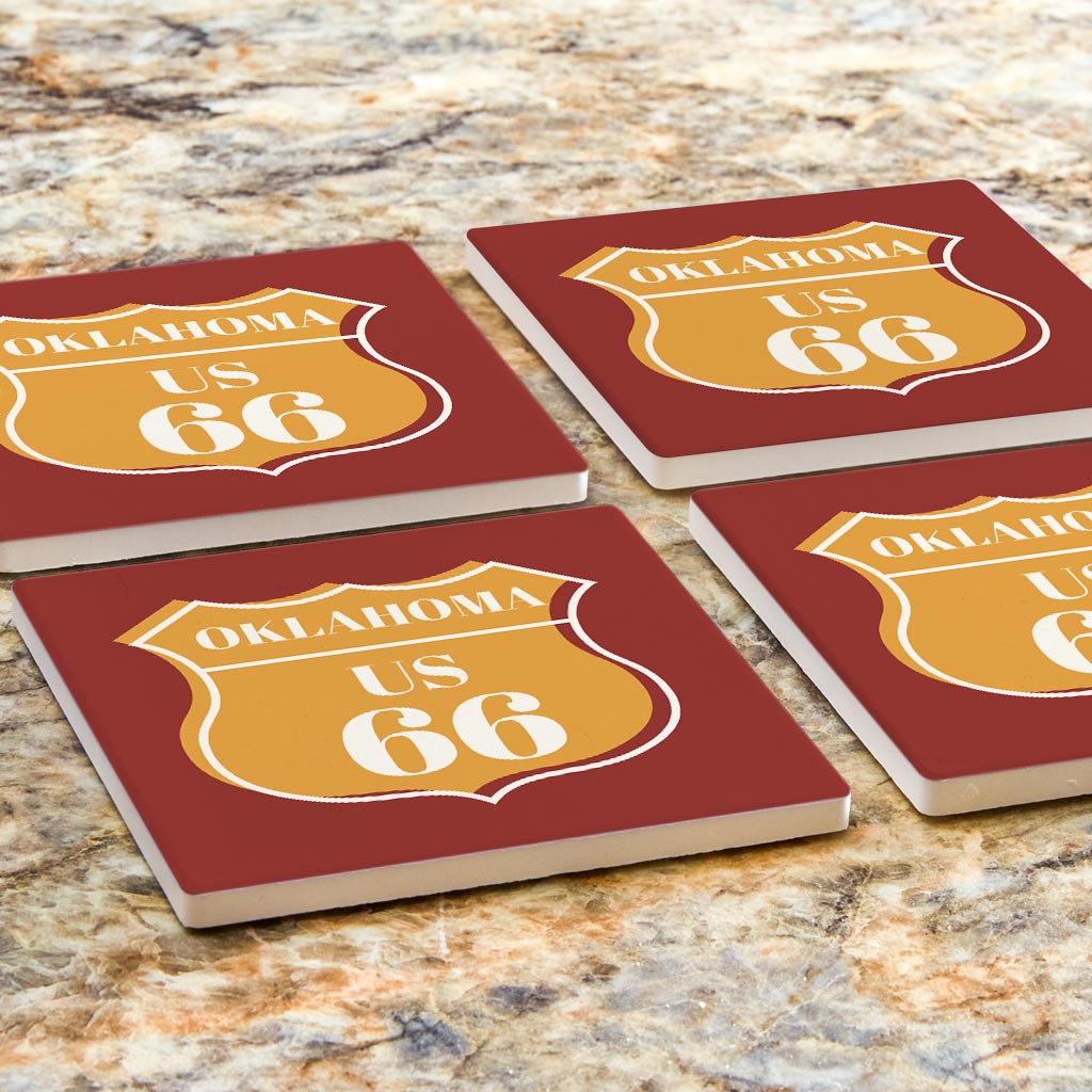 Modern Minimalist Oklahoma Us 66 Orange | Absorbent Coasters | Set of 4 | Min 2