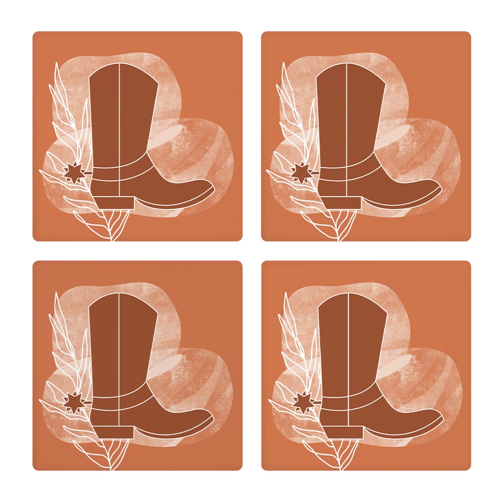 Modern Minimalist Texas Cowboy Boot | Absorbent Coasters | Set of 4 | Min 2