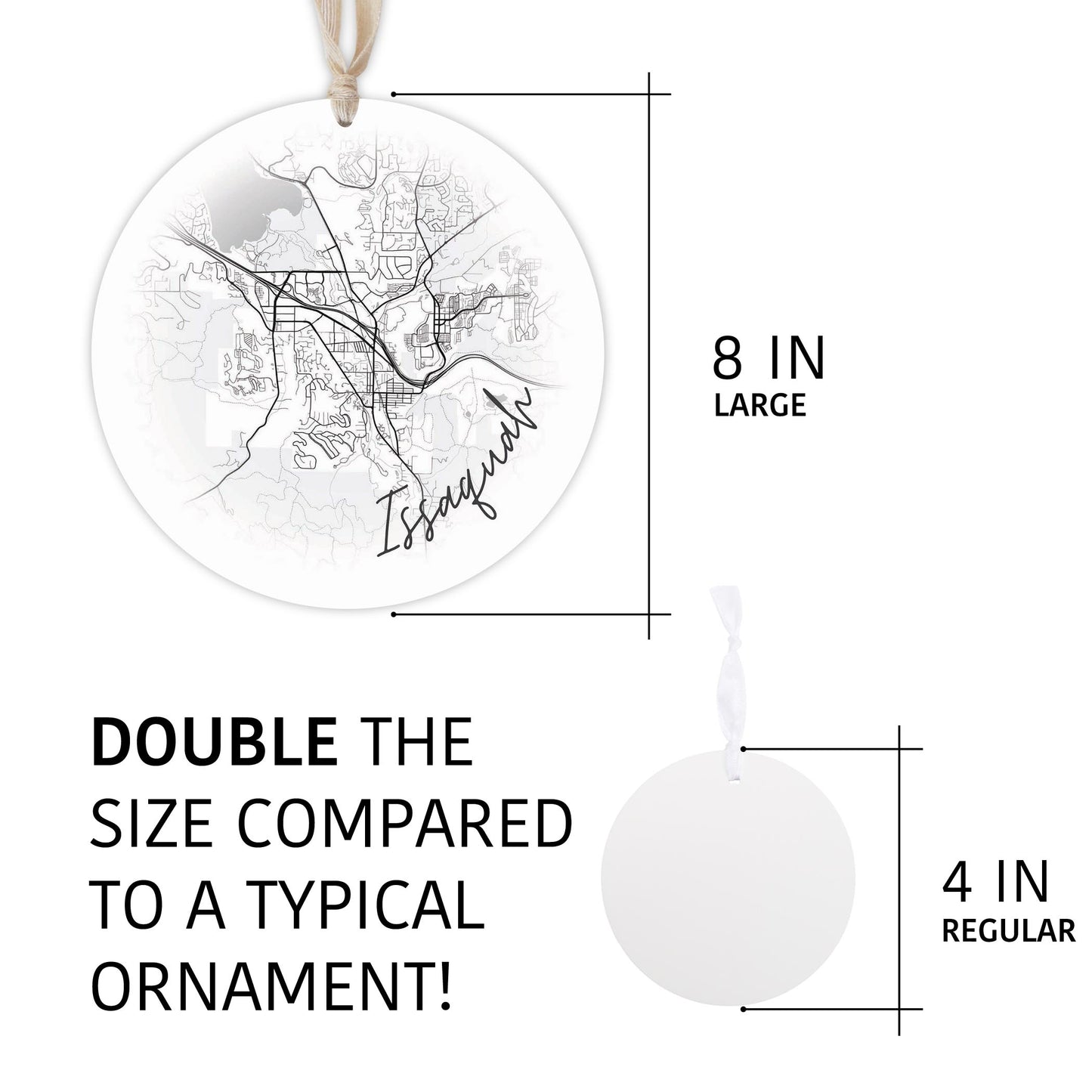 Minimalistic B&W Washington Issaquah Circle Map | Wood Ornament | Eaches | Min 1