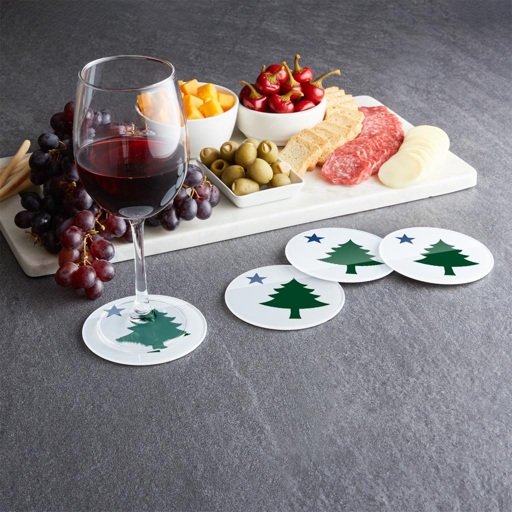 New England Star And Tree | Hi-Def Glass Coasters | Set of 4 | Min 2