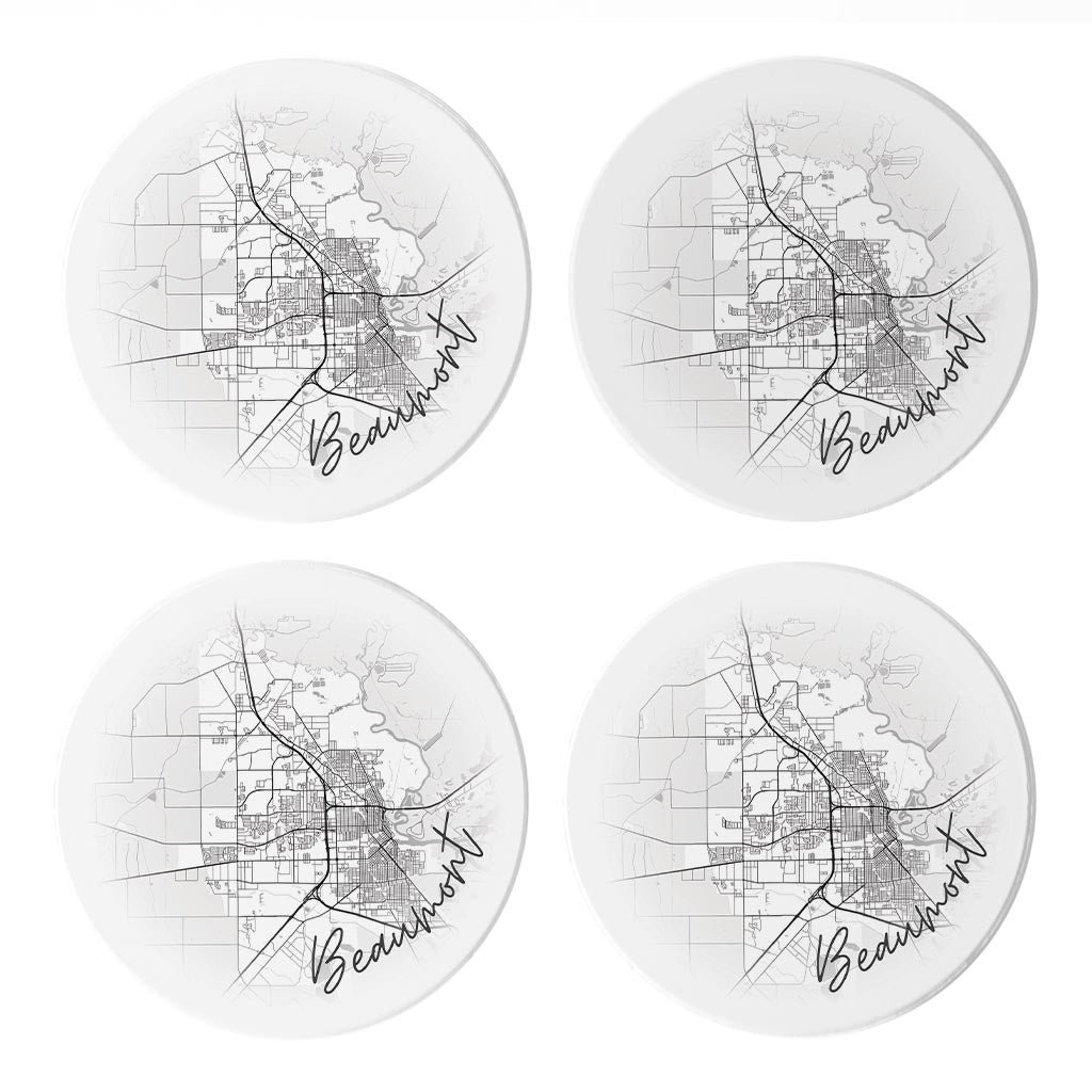 Minimalistic B&W Texas Beaumont Circle Map | Absorbent Coasters | Set of 4 | Min 2