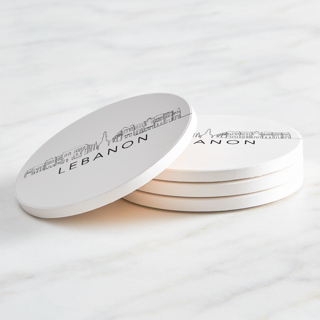 Minimalist B&W Tennessee Lebanon Skyline | Absorbent Coasters | Set of 4 | Min 2