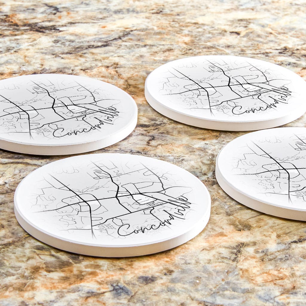 Minimalistic B&W Pennsylvania Concordville Circle Map | Absorbent Coasters | Set of 4 | Min 2