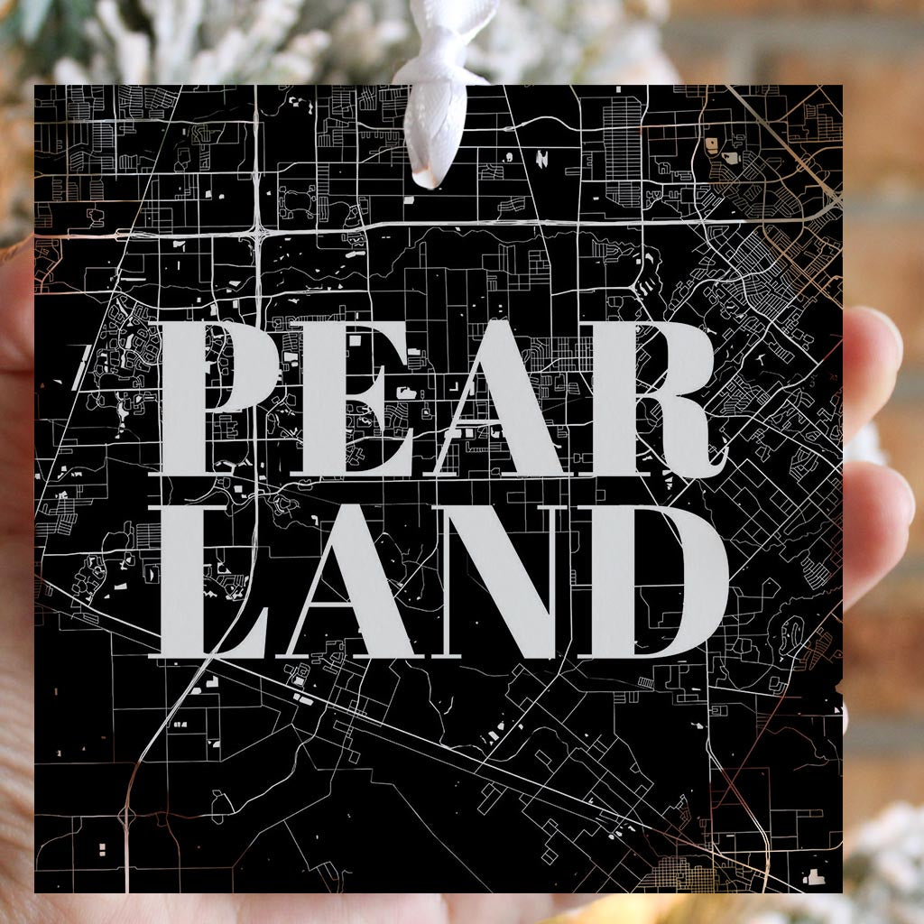 Minimalistic B&W Texas Pearland City Map | Wood Ornament | Eaches | Min 6