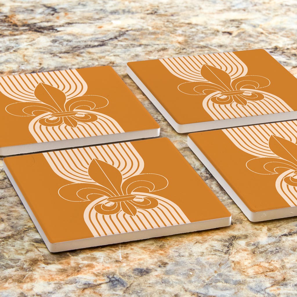 Modern Minimalist Louisiana Orange Fleu De Lis | Absorbent Coasters | Set of 4 | Min 2