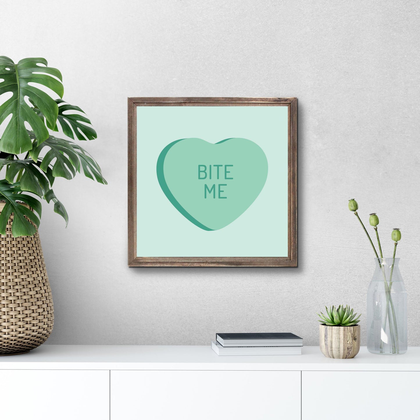 Funny Message Hearts Bite Me | Wood Sign | Eaches | Min 1